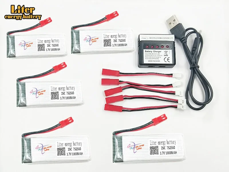 3.7V 1000mah 752560 30c LiPo Battery For 8807 8807W Rc Quadcopter Spare Parts 4in1 Balance Charger  Accessories Rc Drones