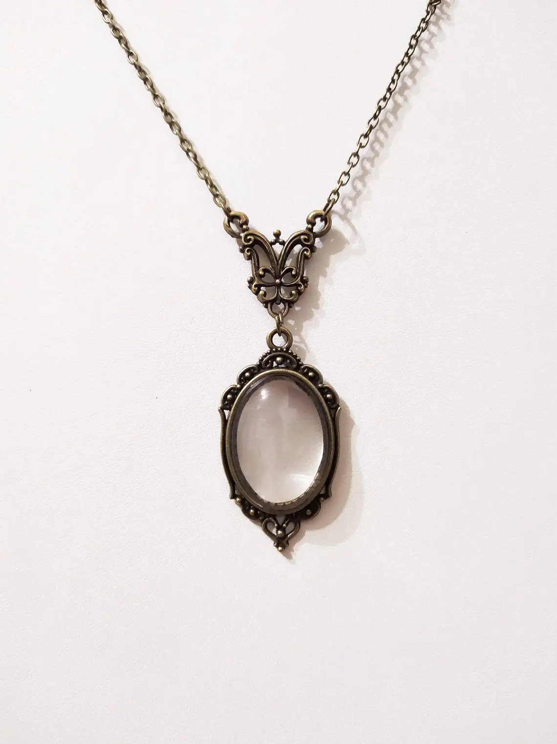 قلادة عدسة مكبرة، مجوهرات عتيقة، فيكتوريا، غامض، نقش قوطي، مجهر، قطرة ماء، قلادة للنساء والرجال