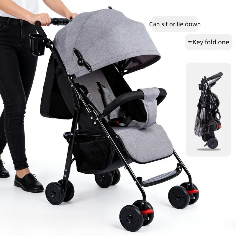 

Lightweight Baby Stroller with One Hand Fold Shock Absorption Reclining Seat and Washable Four Season Travel Design