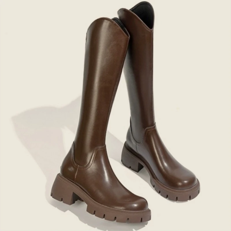 

Women's Shoes 2025 New Fashion High Quality Long Boots Zip Concise Square Heel Round Toe Solid Color Versatile Women's Boots