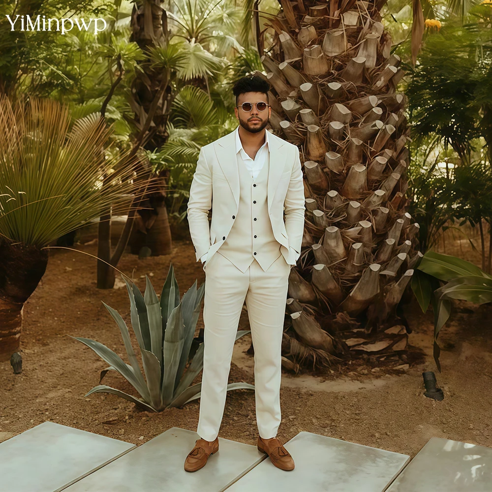 

White Wedding Suits For Men Single Button Design 3 Piece trajes elegante para hombre Mariages Business Jacket+Vest+Pants
