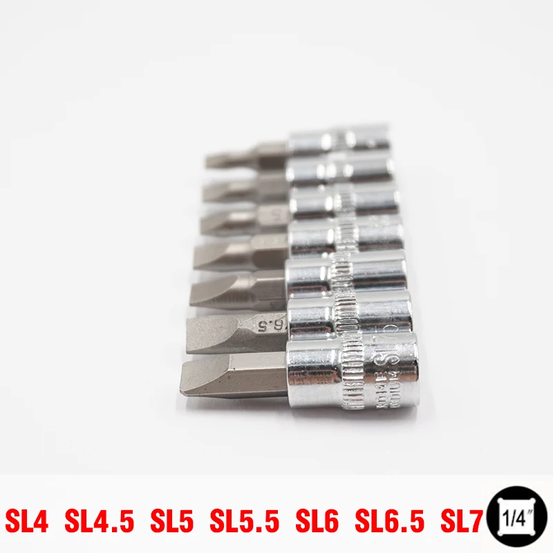 7pcs 1/4 Inch Bit Socket Set Slotted Electric Screwdriver Bits Short SL4-SL7 Spanner Driver Allen Key Ratchet Socket Wrench Head