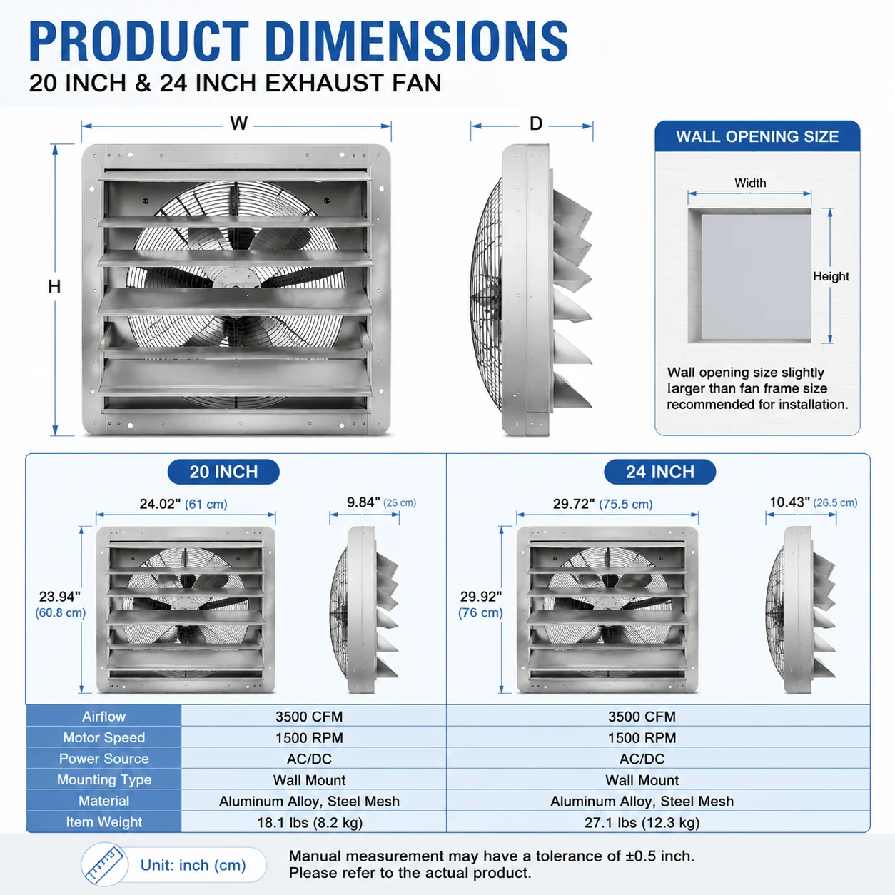 20 24 Inch Automatic Louver Exhaust Fan Wall Mounted Ventilation Fan High Speed Ventilator 3500 CFM Low Noise Energy Efficient Industrial Exhaust Fan with Aluminum Blades for Garage Warehouse Workshop Greenhouse Barn view 6