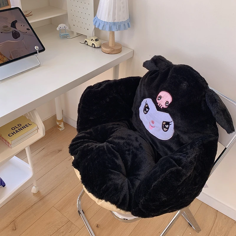 Kawaii Cinnamoroll Thick Plush Seat Cushion with Backrest Sanrio Kuromi Anime Embroidery Student Winter Thermal Sofa Cushion