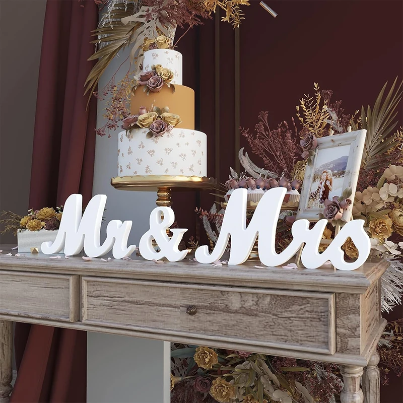 Wooden Mr & Mrs Sign Wedding Table Top Just Married Banner Bridal Shower Photo Booth Props Rustic Vintage Wedding Party Decor