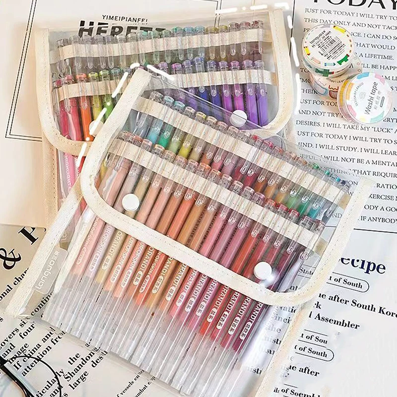 컬러 펜 파우치 핸드 회계 대용량 펜 보관 가방은 36/108 젤 펜 케이스를 담을 수 있습니다 휴대용 편지지 가방