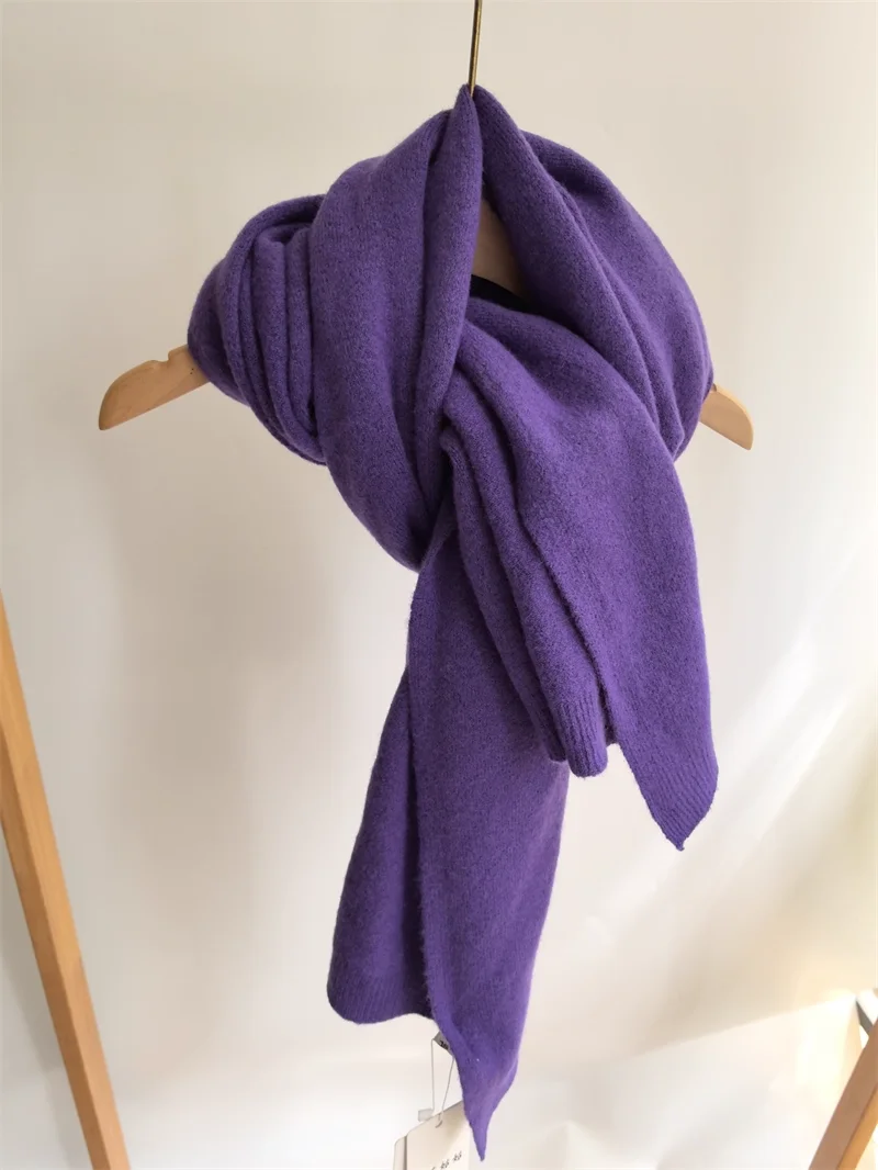 

64% Wool 10% Yakwool Purple Neck Warmer Winter Women Scarf for Women Vintage Handmade Knitted Long Scarf