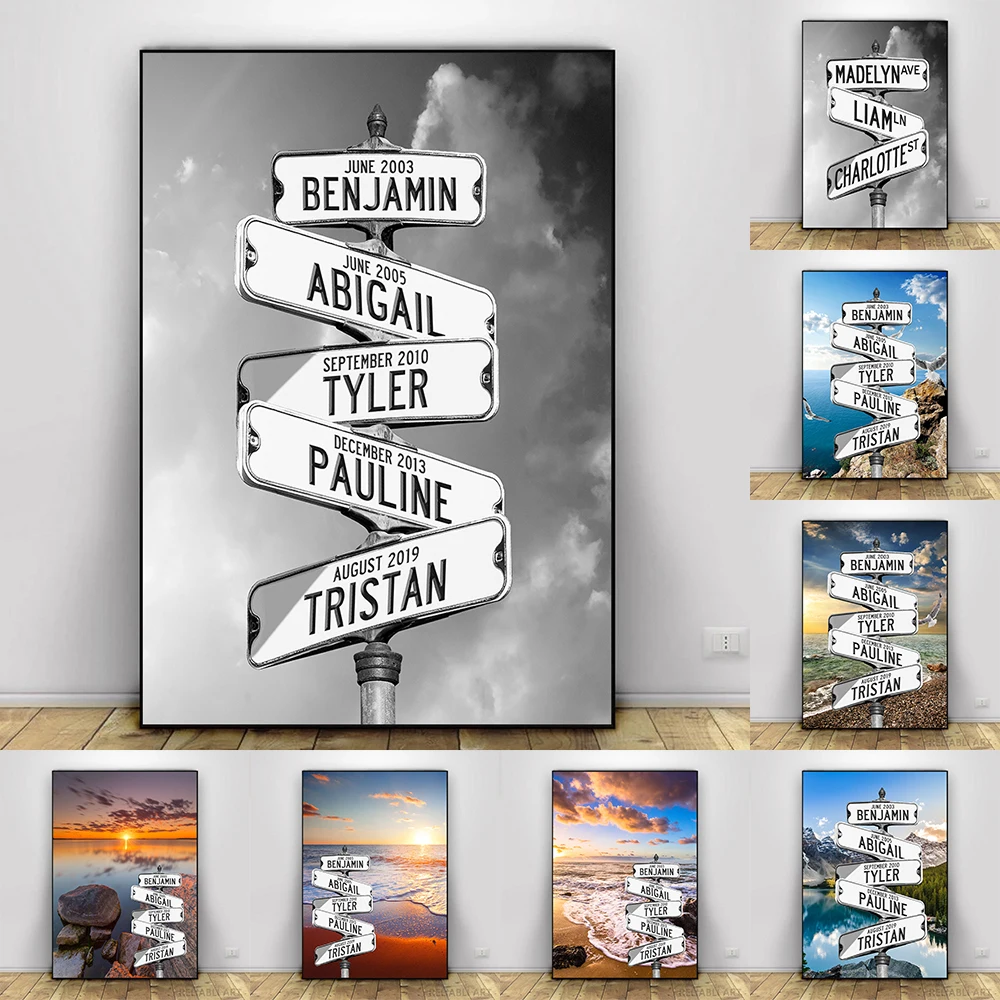 Personalized Intersection Street Sign 2-5 Names Dates Canvas Painting Wall Art Customed Gifts For Family Street Sign Home Decor