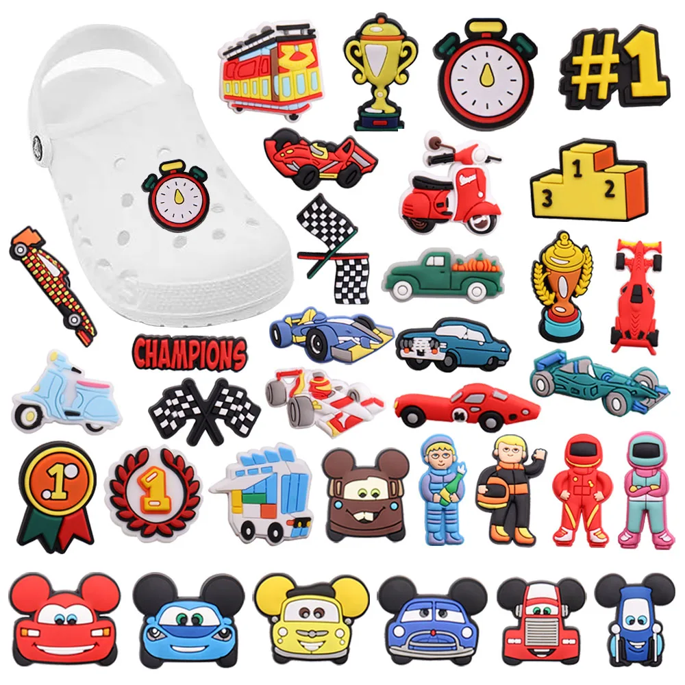 1Pcs Racing Car Flag Sally Mater Boys Cool Shoes Buckle Charms Trophy Slipper Decorations DIY Holiday Gifts