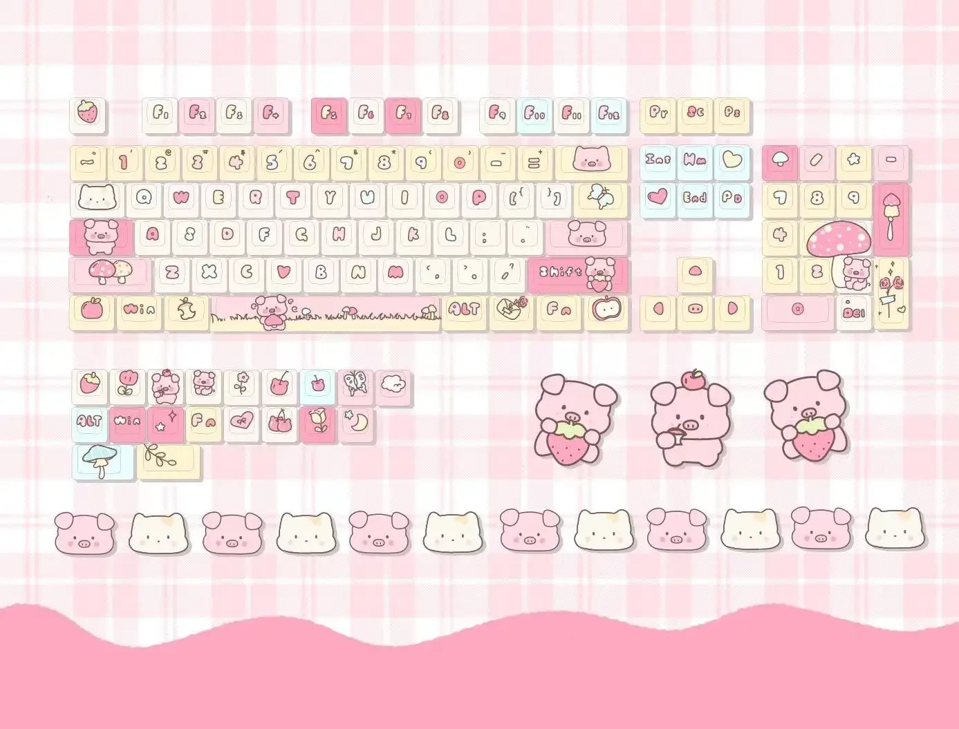 Imagem -05 - Pink Pig Tema Keycaps Grupo Acessórios Teclado Mecânico Pbt Sublimação Roa Perfil Presente