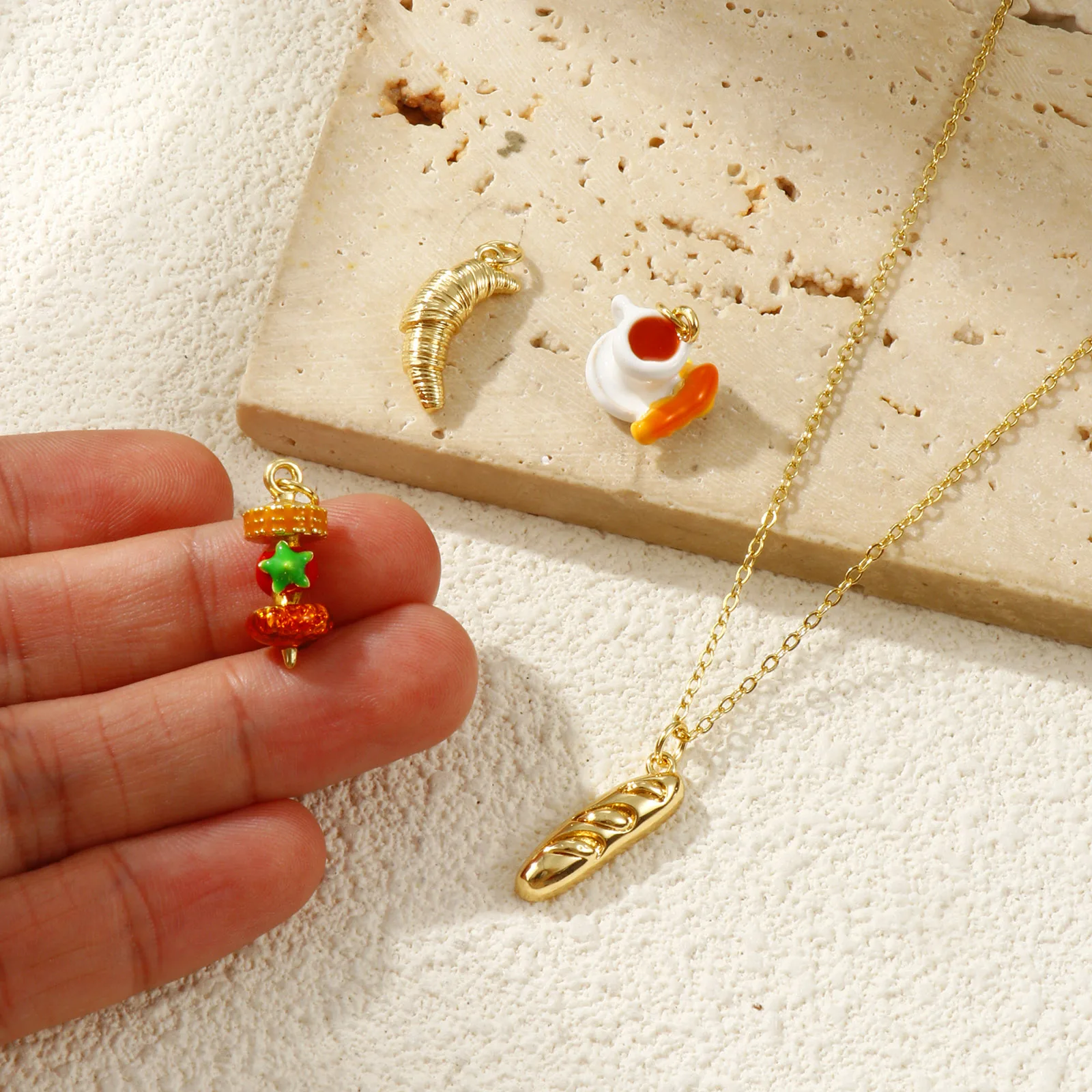 1PC Creative Food Searies Bread Style Pendant For Jewelry Making Brass Croissant Charms 18K Real Gold Plated 3D DIY Findings