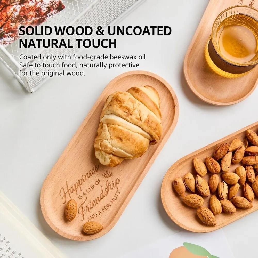 Japanese style Solid Wood Wooden Tray Minimalist Oval Serving Tray Natural Portable Dessert Plate Coffee
