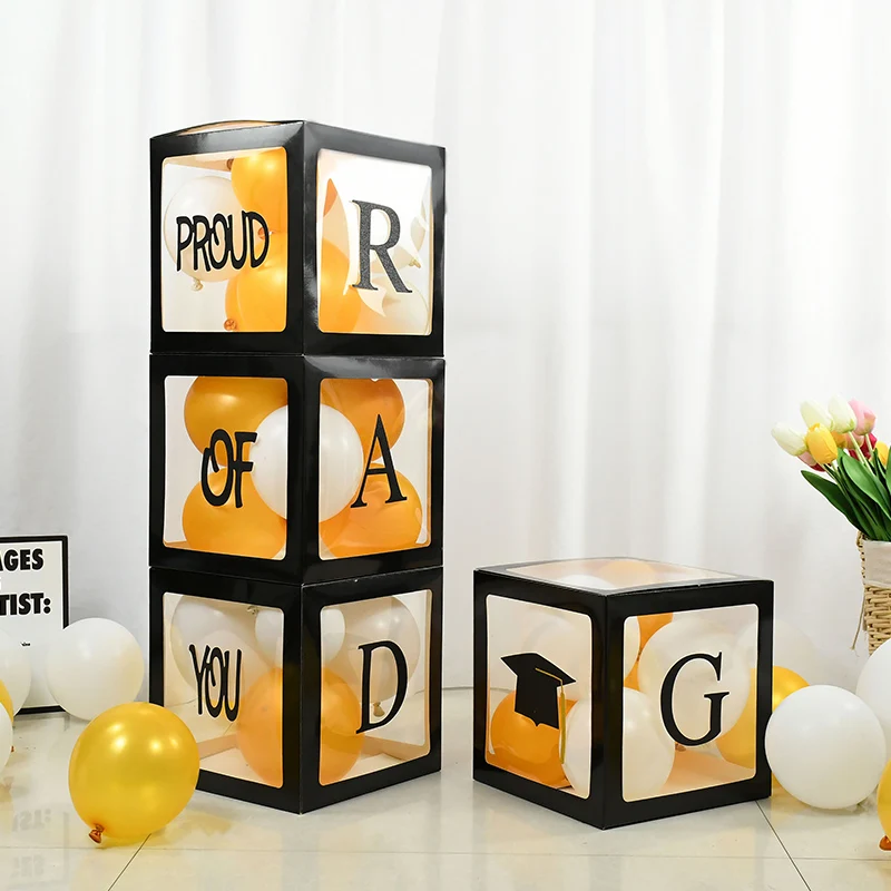 

1set/16pcs Graduation Decorations Class 2024 Black Balloon Box With Lettering Class Proud Of You Graduation Party Decorations