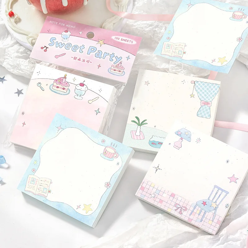 100 Pcs/Pack Cute Cartoon Notes Star Sweet Dream House Pattern Korean Style Illustration Notebook Materials Office Leave Message