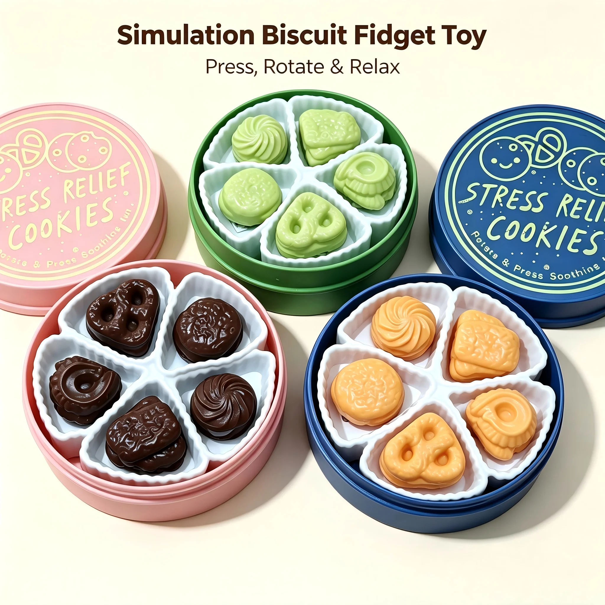 New Simulation Biscuit Press Rotate Fidget Toy Desktop Stress Relief Sensory Decompression Toy Novelty Birthday Gift For Adults