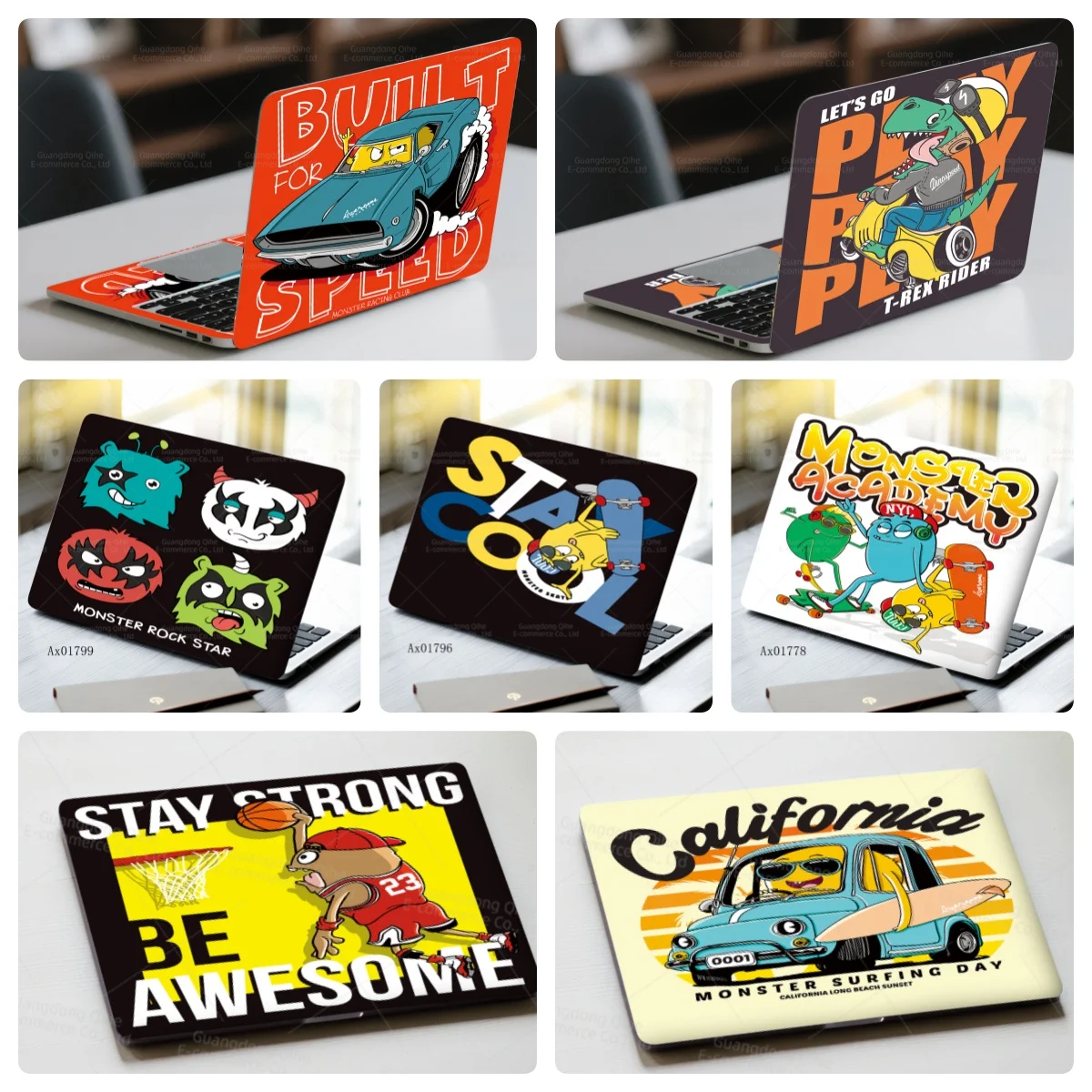 

2 Pcs/pack Cartoon Monster Laptop Skin Sticker Waterproof Removable Vinyl Decal for MacBook Pro/Air 13-16 Inch Notebook Cover