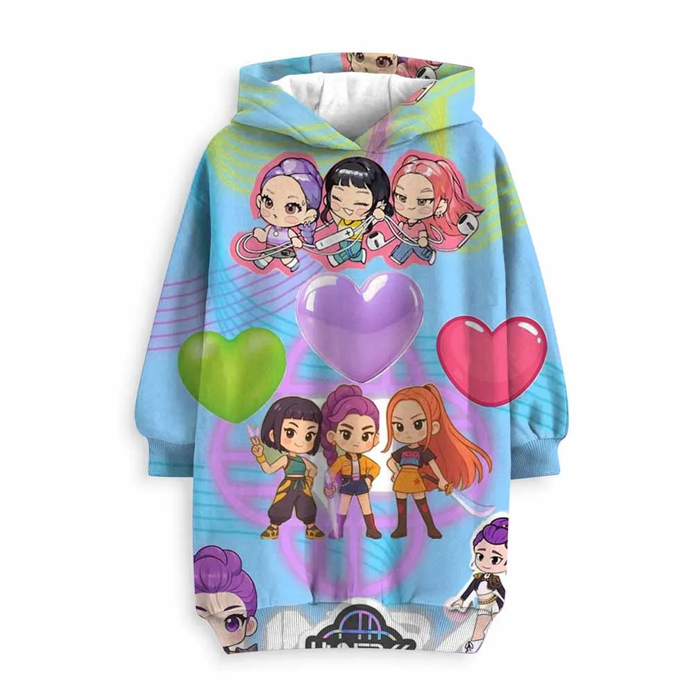 

Платье-толстовка с принтом «Охотники демонов» в стиле аниме K-Pop, детское платье-толстовка с длинными рукавами и воротником с принтом