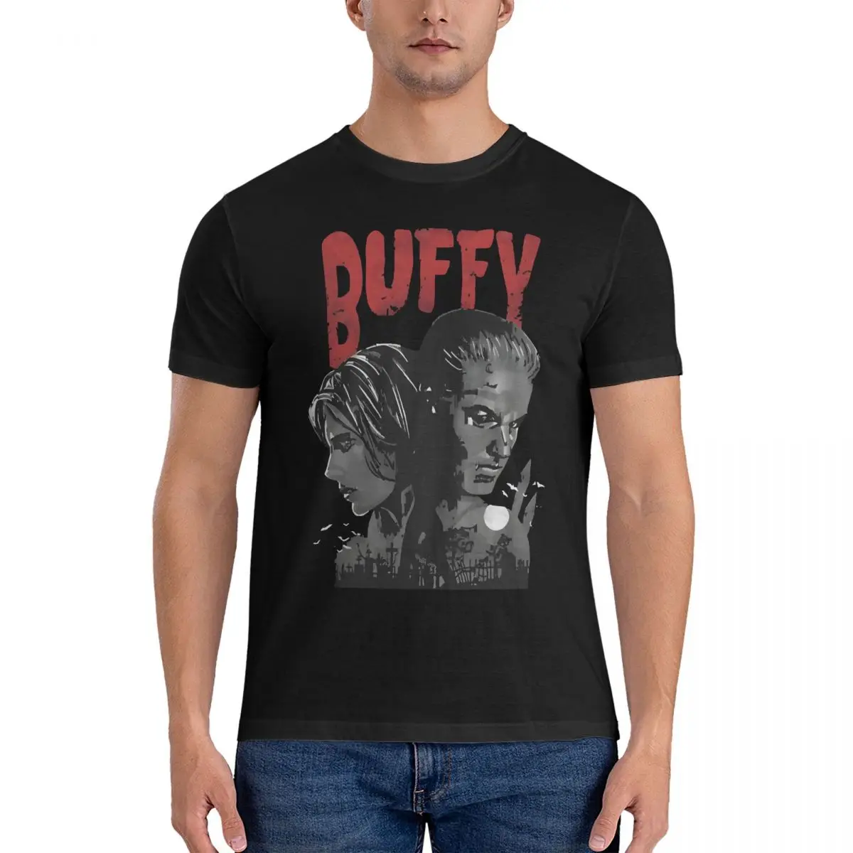 Fantasy TV Dramas Men's T Shirts Buffy The Vampire Slayer Band Vintage Tees Short Sleeve Round Neck T-Shirts Cotton Gift Tops