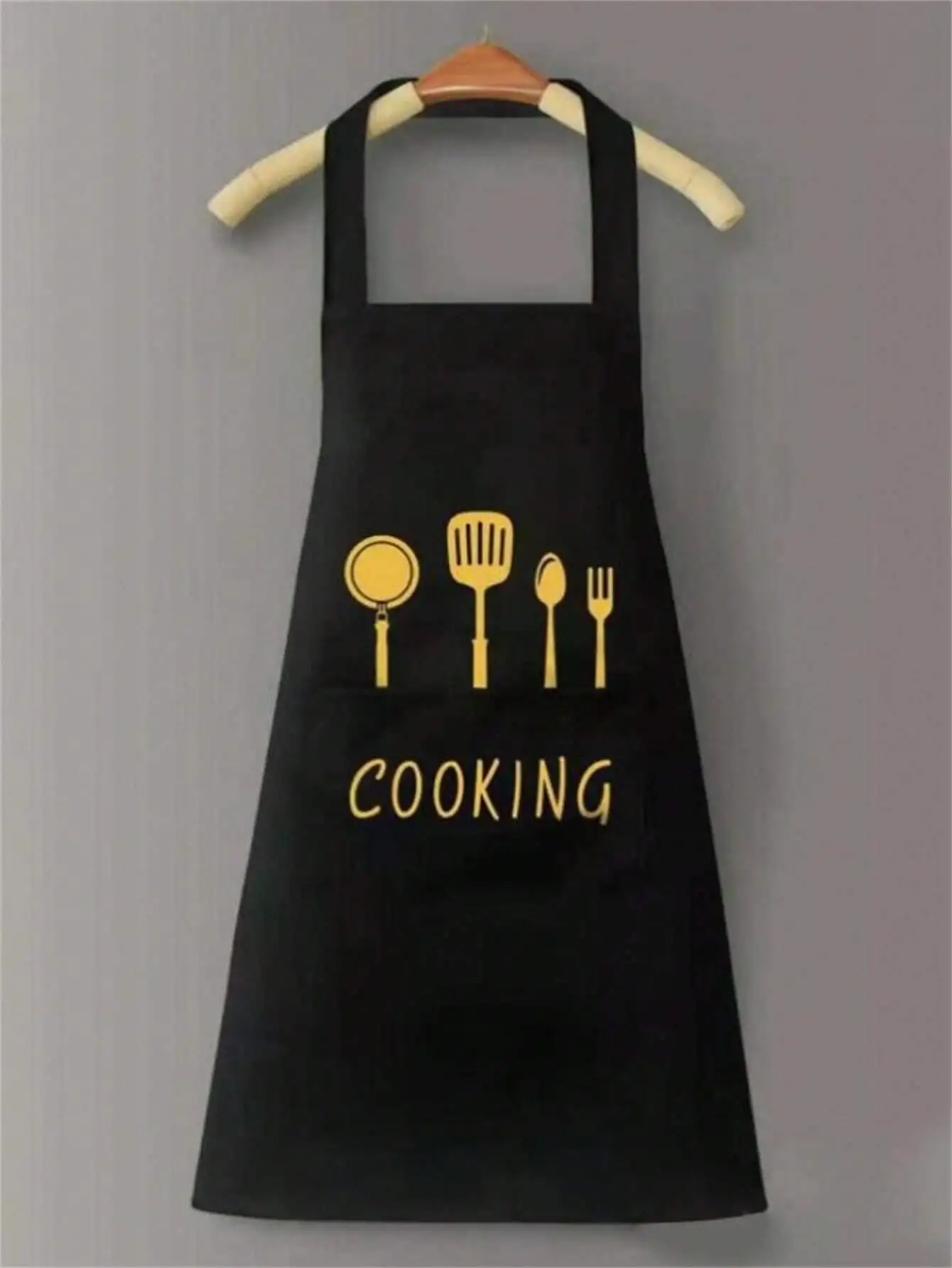 1pc Random Fork & Spoon Pattern Apron, Modern PVC Oil-Proof And Waterproof Apron For Garden, , Housework