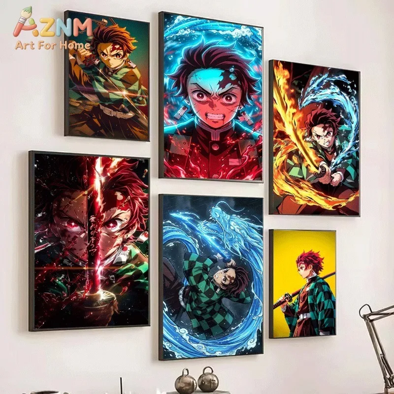 Demon Slayer Anime Canvas Wall Art Tanjiro Kamado Water Dragon Breathing Poster Unframed Canvas Painting Home Office Wall Art De