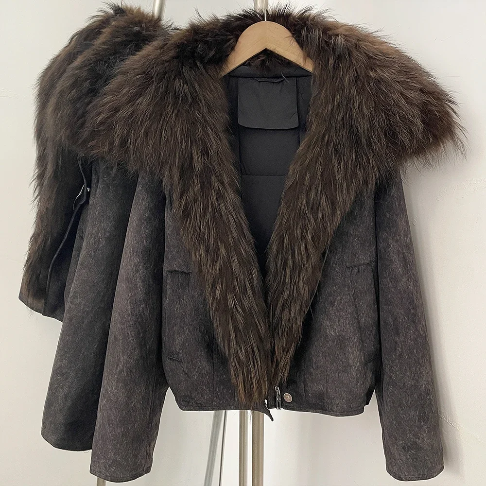 OFTBUY Winter-Daunenmäntel und -Parkas für Damen, locker geschnitten, mit großem Naturfellkragen, Entendaunenbekleidung, dicke, kurze Pufferjacke für Frauen – Detail 14