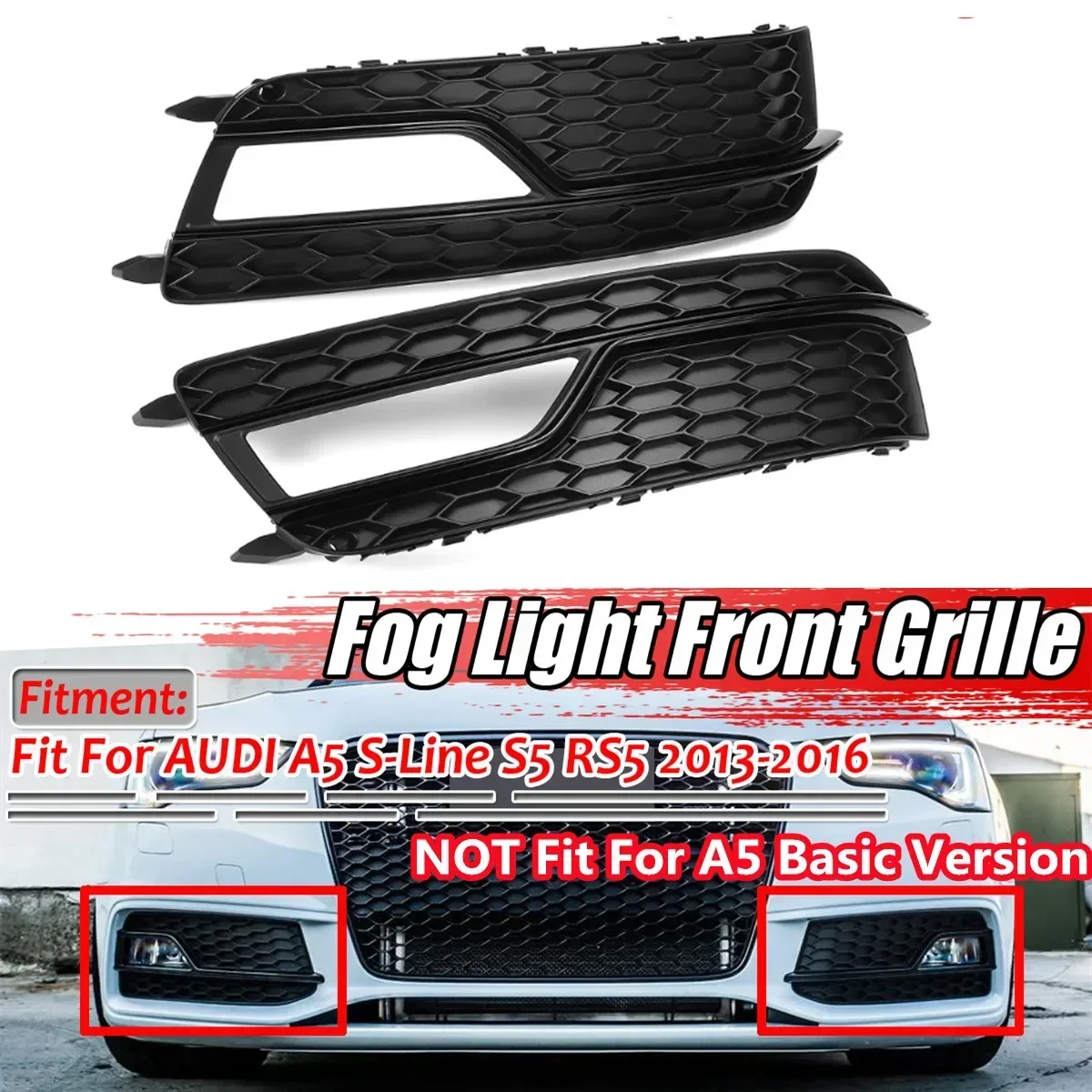 

Car Front Bumper Lower Grille Fog Light Grill Grille Cover Trim For Audi A5 S-Lines Bumper S5 2013-2017 8T007681K 8T0807682K