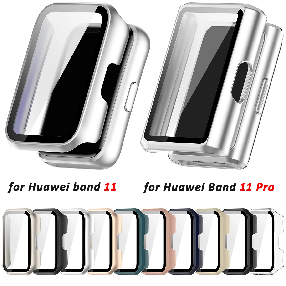Capa de vidro + case para HUAWEI Band 11, acessórios, estrutura rígida de PC, capa protetora temperada para Huawei Band 11 Pro