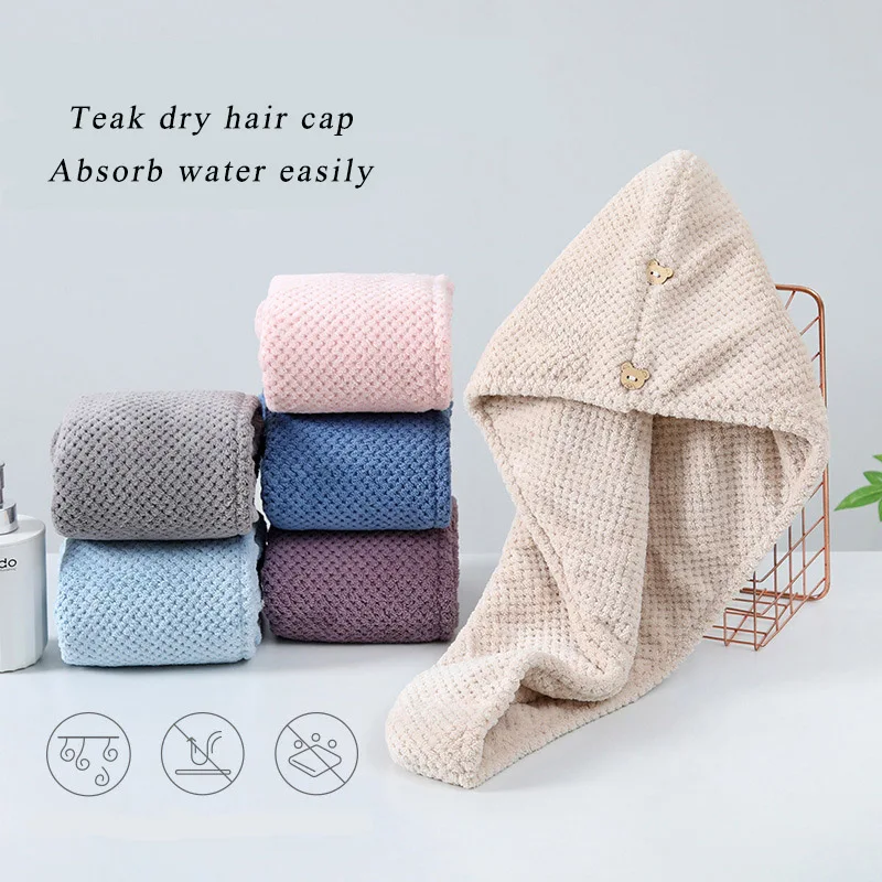 

Fast Absorption Hair Drying Turban Hat Pineapple Coral Fleece Long Hair Drying Hat Towel Quick Drying &Super Absorbent 25x65cm