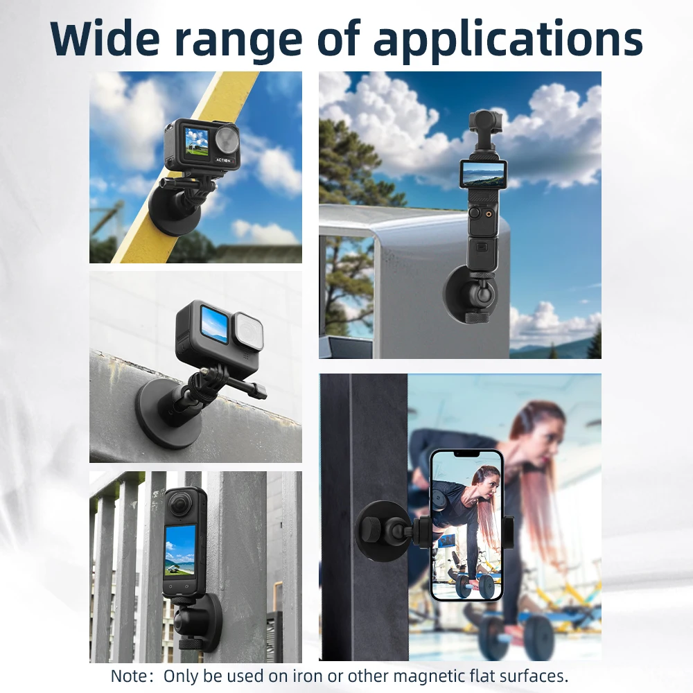 Flymile-trípode de cabeza esférica para Cámara de Acción, montaje magnético fuerte con tornillo 1/4, para Gopro Insta360, Smartphone