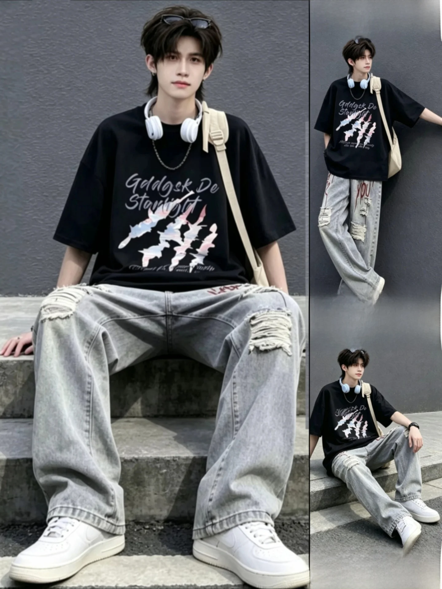 Conjunto de Verão Moderno e Confortável para Homens: Camiseta e Calça Jeans - Moda Jovem Yunting Hanprab
