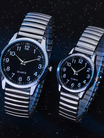 1/2PCS Fashion Couple Watches Simple Arabic Dial Men Quartz Watch Elastic Band Women Wristwatches