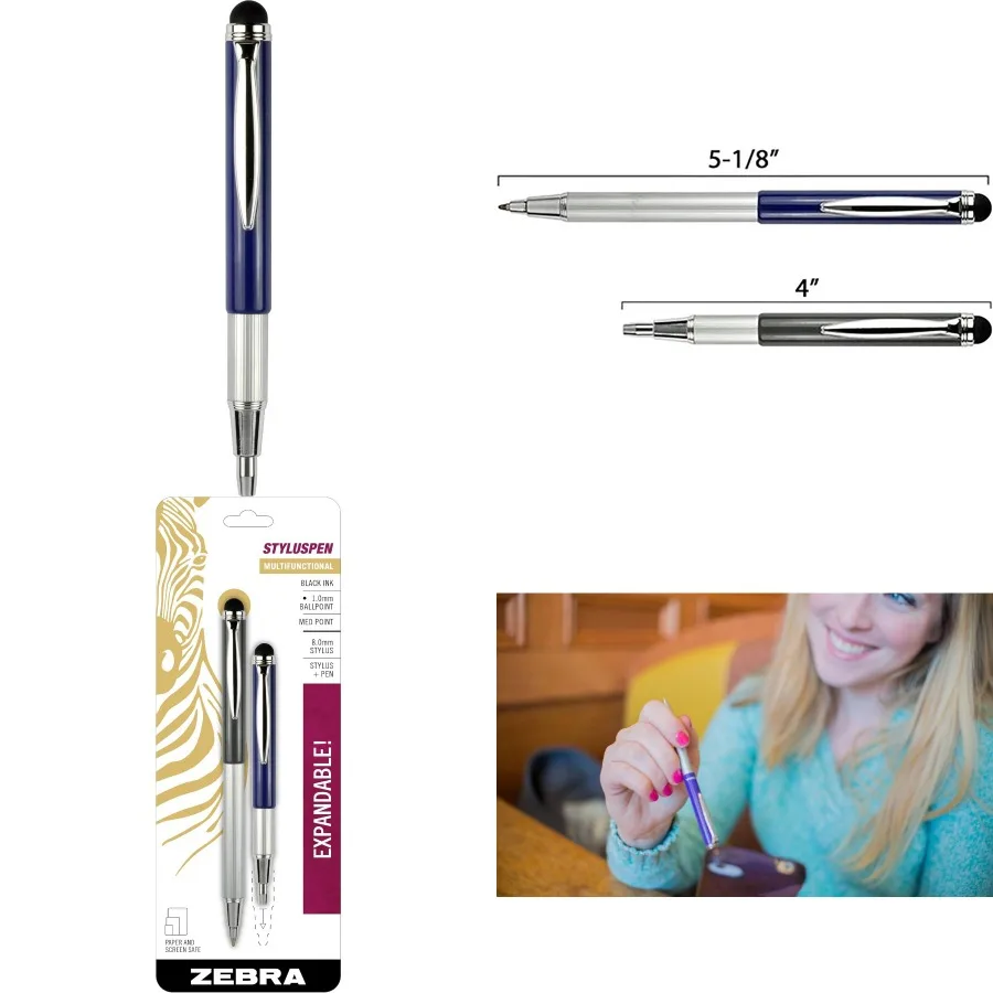 

Telescopic Ballpoint Pen with Medium 1.0mm Point for Precise Writing and Digital Drawing Black Ink Grey and Navy Barrel Design