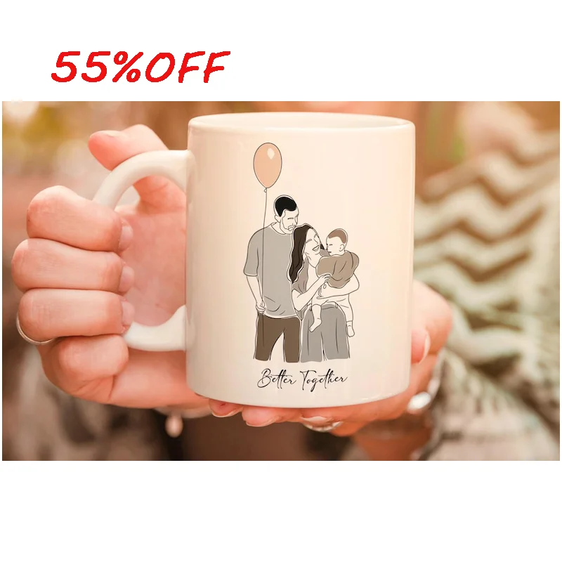 

Unique Custom Mug With Friend's Photo Hand Drawn Line Art Design Customized Birthday Or Anniversary Gift For Friends Colleagues