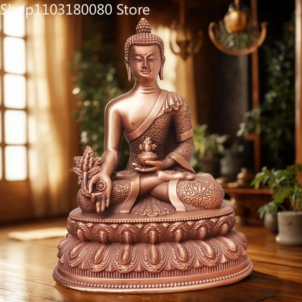 Exquisite Red copper carving Amitabha Buddha Sakyamuni Medicine Buddha statue Bhaisajyaguru sculpture,23cm,10cm