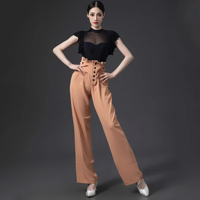 2023 New Latin Dance Costumes For Women Sexy Sling Tops Flower Bud Pants Suit Adult Ballroom Dance Performance Costumes DN15270