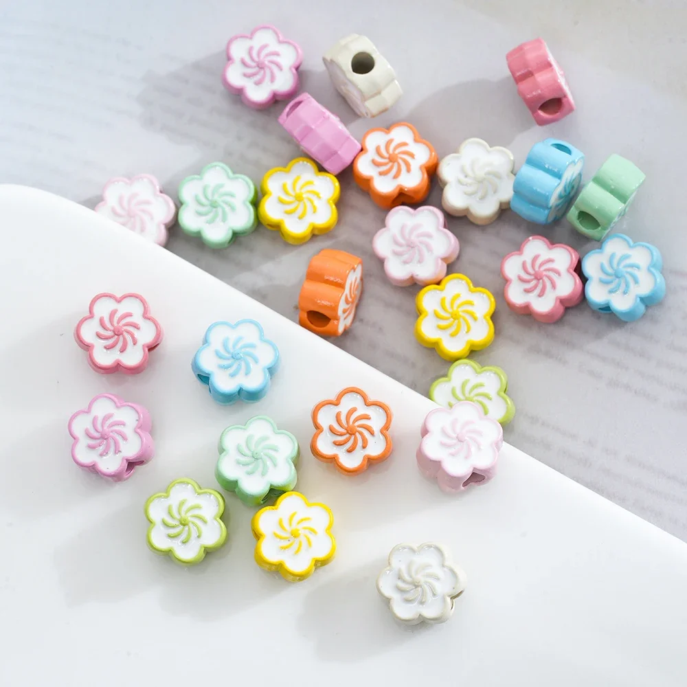 

5pcs 9mm Colour Cute Flower Beads Baked Paint Zinc Alloy Loose Spacer Beads For Jewelry Making DIY Accessories