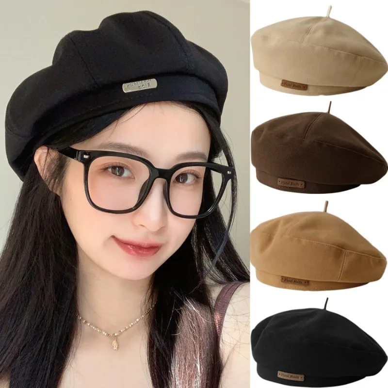 Korean Winter and Autumn Solid Color Women Berets Fashion Retro Octagonal Hat Elegant Lady Artist Painter Cap Y2K Beanie Bonnet