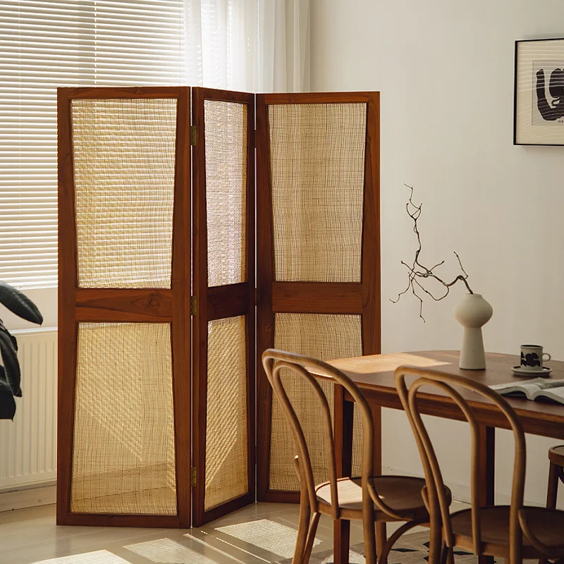 Screen solid wood medieval folding imported rattan teak mobile partition entrance living room B & B