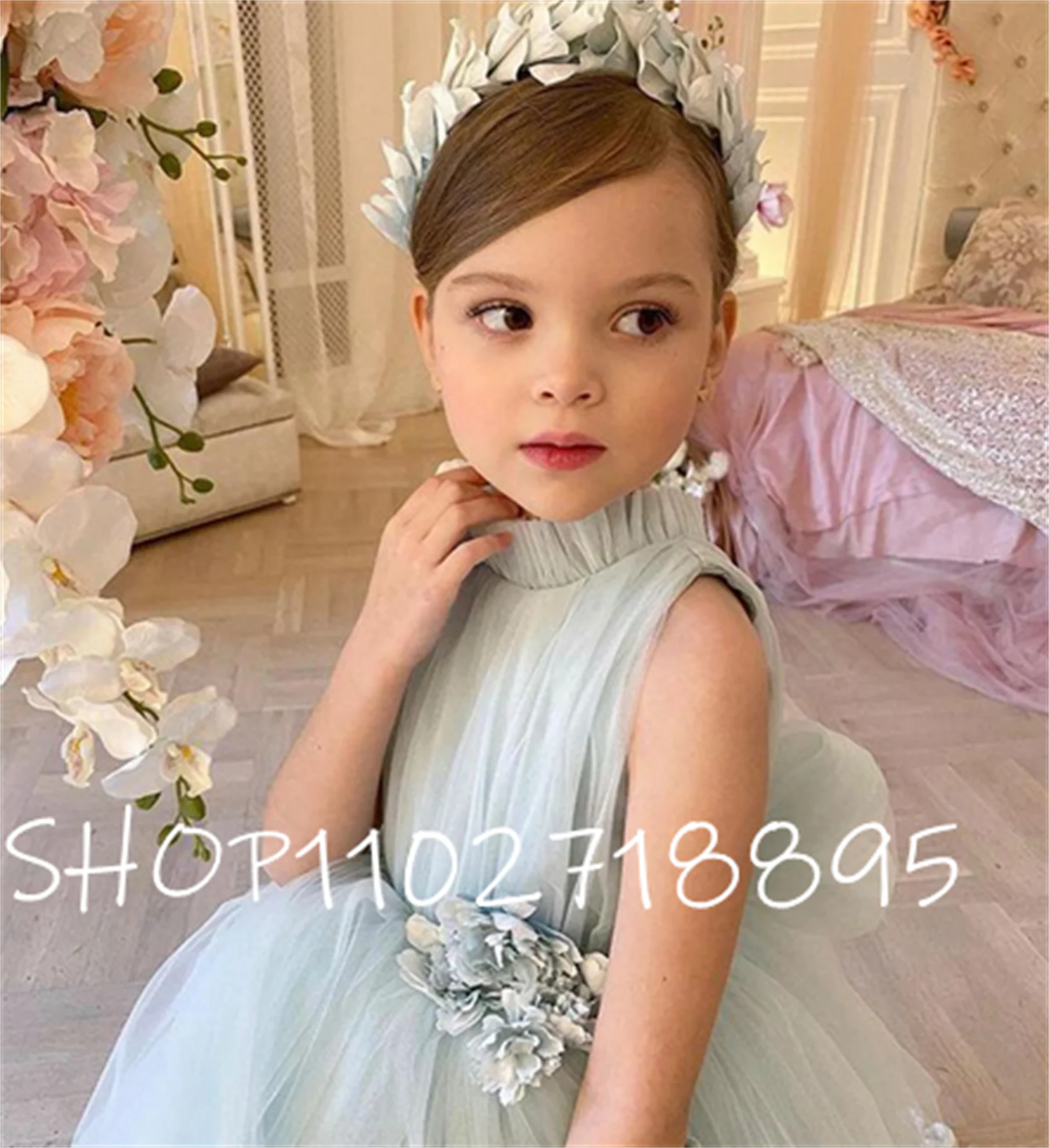 

Baby Girl Dress Tulle Puffy Flower Girl Dress Train Child Pricess Dress For Girl Birthday First Communion Gowns