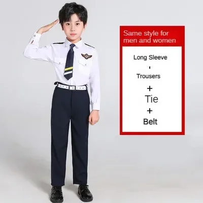 Flight Attendant ชุดคอสเพลย์สําหรับเด็กปาร์ตี้ฮาโลวีนเครื่องบินนักบินเครื่องแบบเด็กประสิทธิภาพอาชีพ Class สวมใส่