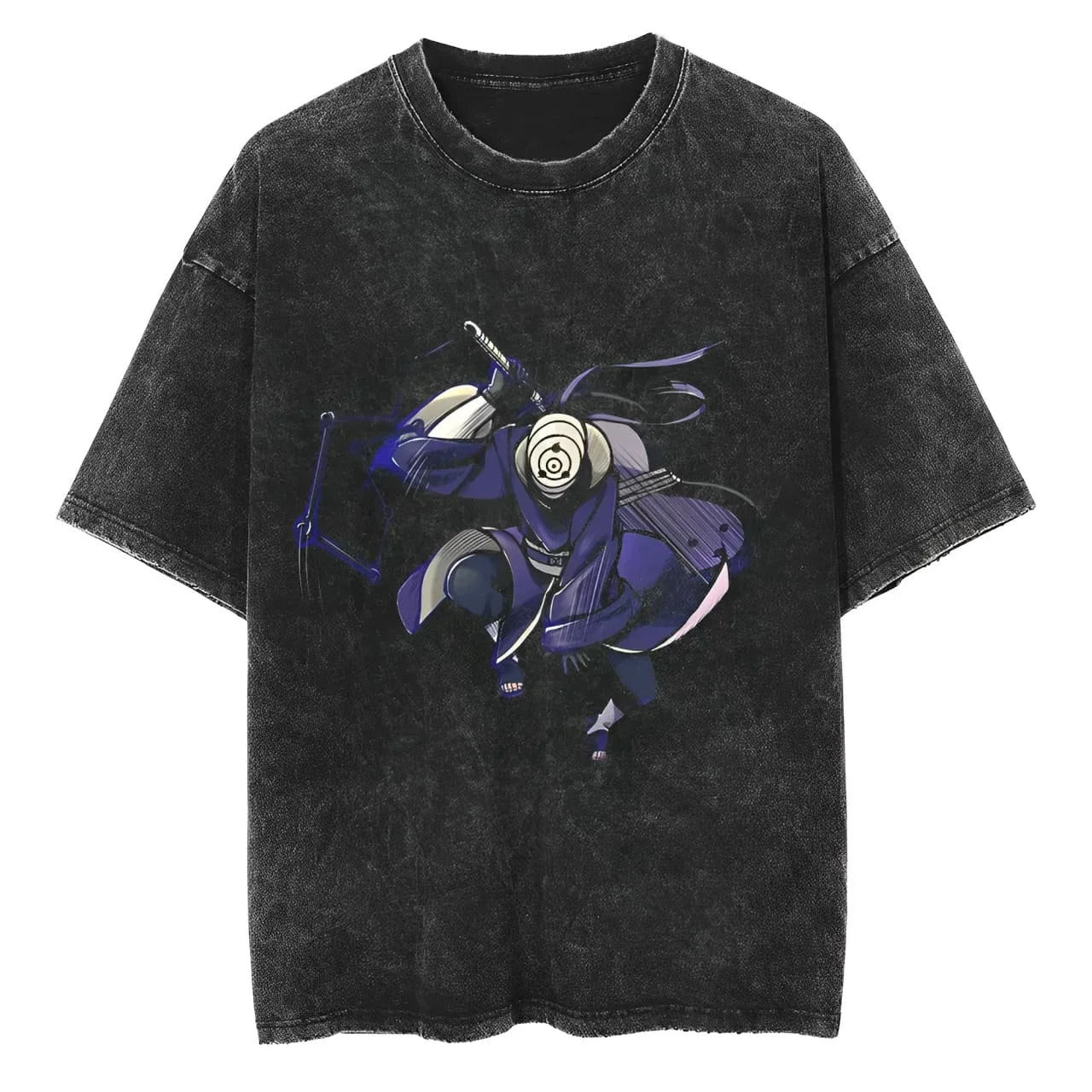 Obito Uchiha T Shirt Naruto Men Acid Wash Rinnegan Mask Anime Graphic Cotton Streetwear Manga Ninja War Scythe Vintage Tee
