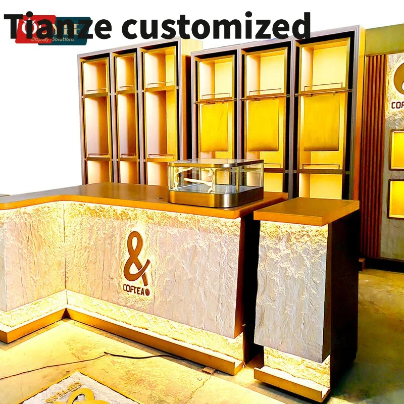 Customized-Cafe Display Furniture Wooden Cabinet Fixtures Coffee Standing Shop Coffee Shop Design Coffee Shop Counter Bar