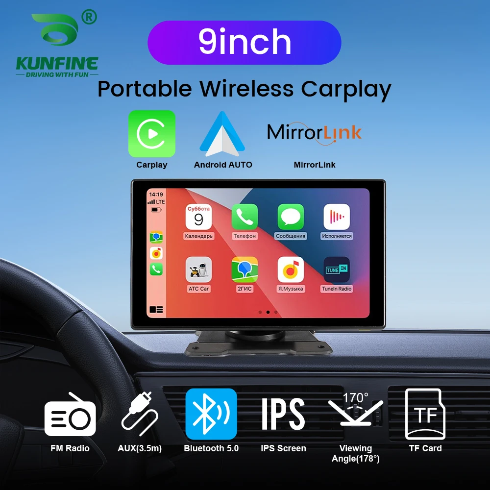 

9Inch Universal Portable Wireless Carplay Touch Screen Car Radio Android Auto Multimedia Video Player MP5 Player FM AUX Voice BT