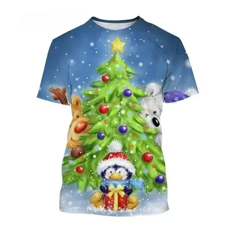 

2025 Men's Christmas Pattern T-Shirt Shirts Christmas Holiday Atmosphere Casual 3D Printed Clothing