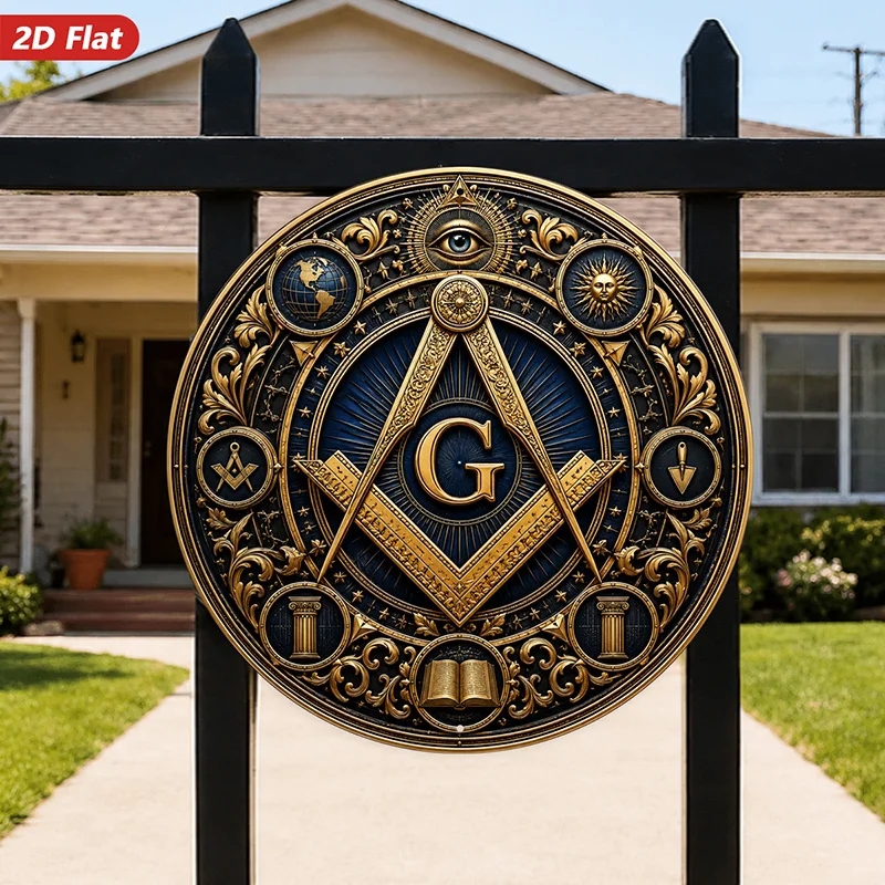 CIFBUY 1pc Mysterious Masonic Symbol Aluminum Wall Art Waterproof Durable Metal Hanging Sign for  Indoor Outdoor Home Decor