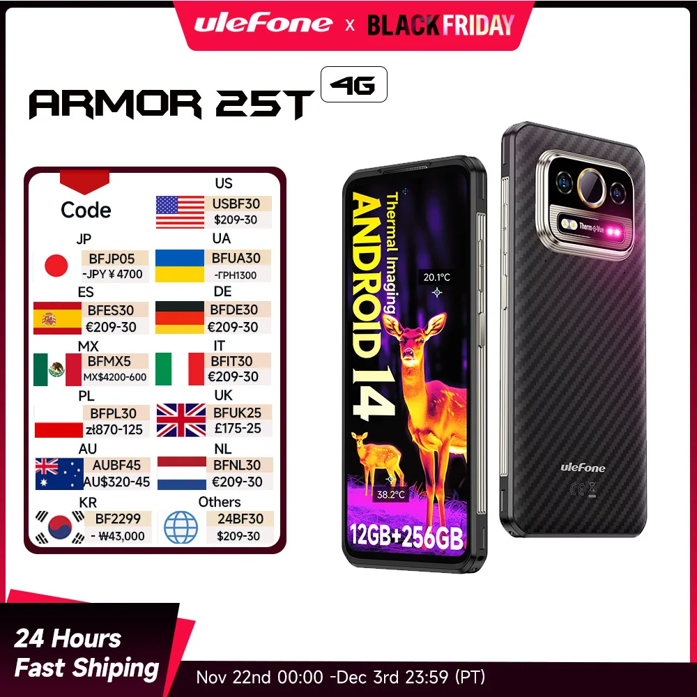 【Estreia mundial】Ulefone Armor 25T 4G com imagem térmica, telefone robusto Android 14 33W 50MP + 64MP NFC, smartphone à prova d'água global