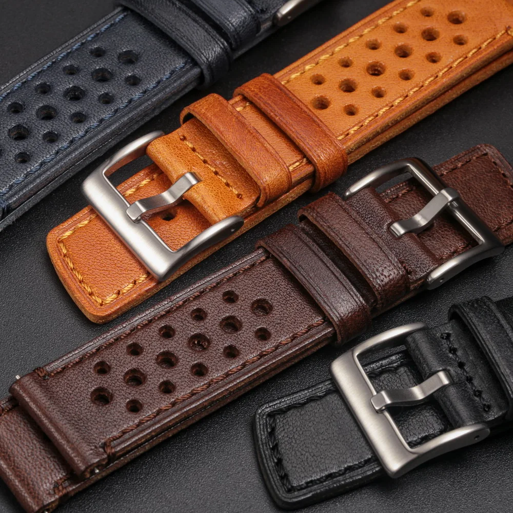 

Hemsut Cowhide Watch Band Quick Release Soft Breathable Italian Genuine Leather Straps 18 20 22 24mm