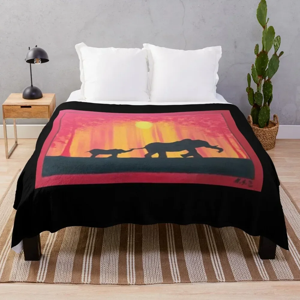 Mother elephant and her baby Throw Blanket Outdoor Soft Blanket for Picnic Beach Camping
