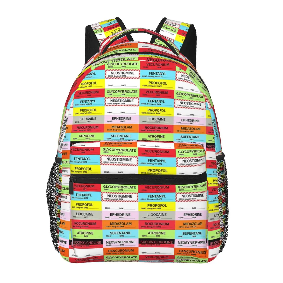 

Anesthesia Medication Labels Backpack Hot Sale Daypack Large Capacity Children BookBag School Bag Shoulder Bags for Men Women