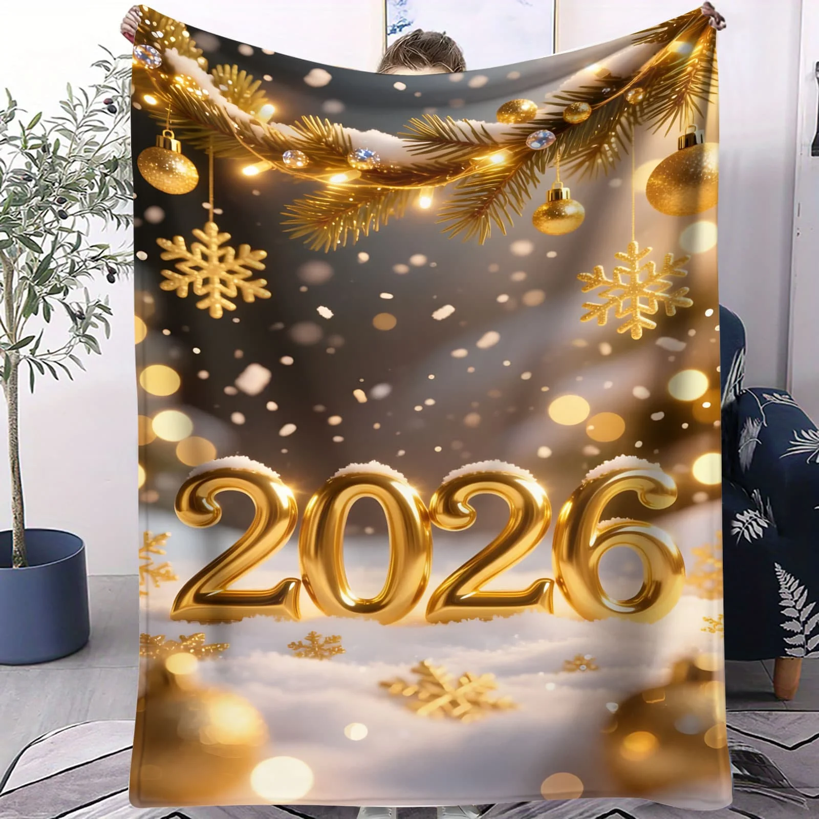 بطانية الفانيلا للعام الجديد لعام 2026 - رمي أريكة مريح للاحتفالات في العطلات، لفافة دافئة للاسترخاء في الشتاء، ديكور منزلي احتفالي #1